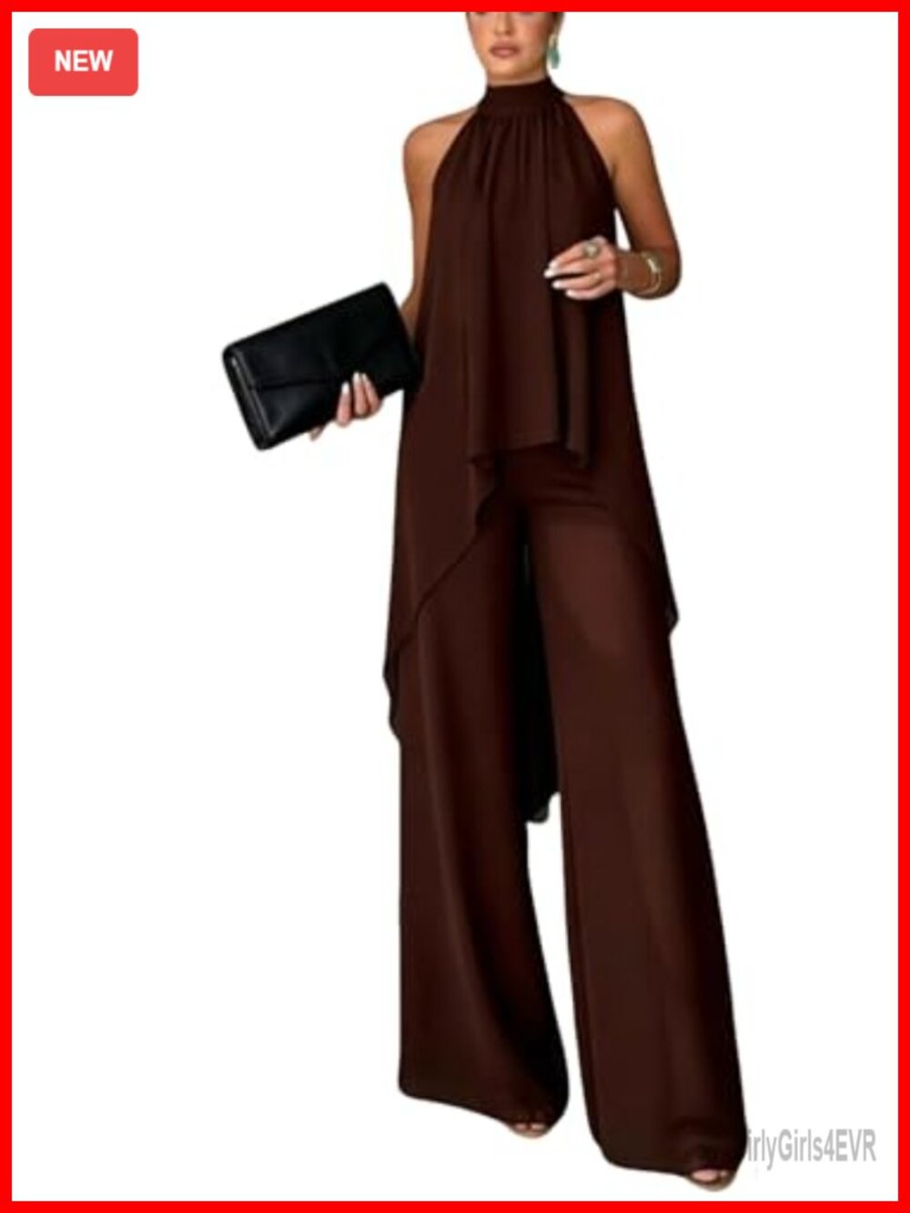 Women's 2 Piece Set Halter Sleeveless Top Wide Leg Pants Casual Outfit
